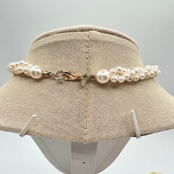 RMN Twisted Ivory Faux Pearl Necklace Triple Multi Strand Wedding Bridal 17 1/2” - Picture 5 of 7